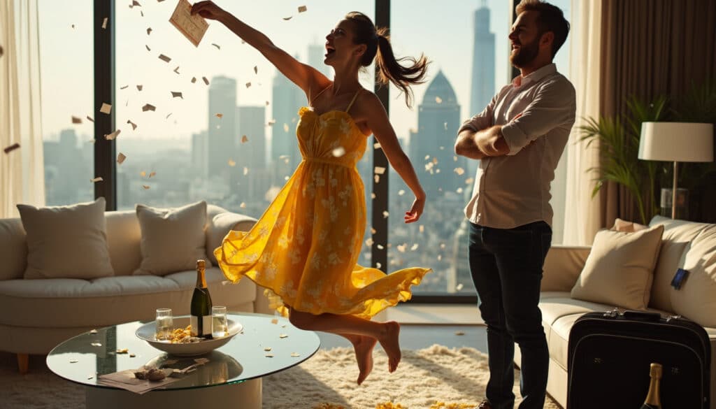 a couple wins a life-changing lottery jackpot, but unexpected challenges arise as the husband contemplates leaving due to unforeseen reasons. discover the complexities of love, money, and choice in this gripping story.